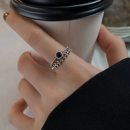 Simple Style Leaf Sterling Silver Inlay Zircon Open Rings