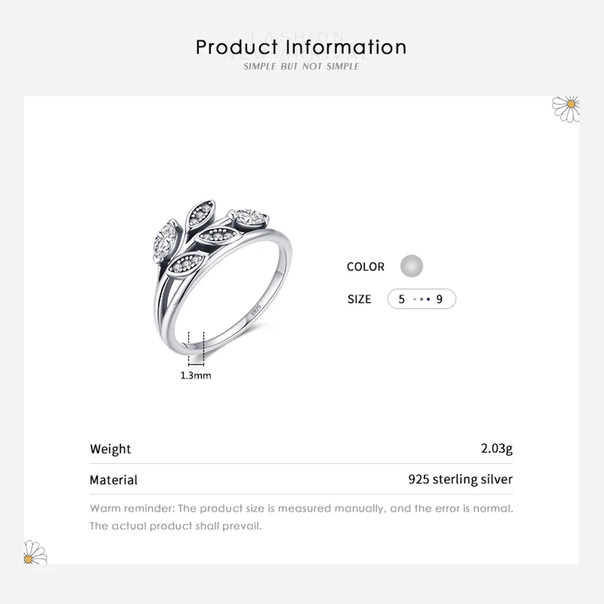 Simple Style Leaf Sterling Silver Inlay Zircon Rings