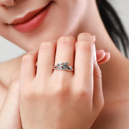 Simple Style Leaf Sterling Silver Inlay Zircon Rings