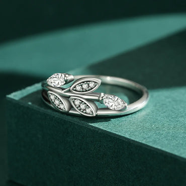 Simple Style Leaf Sterling Silver Inlay Zircon Rings