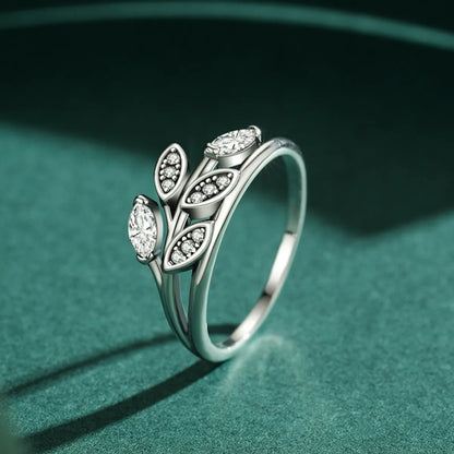 Simple Style Leaf Sterling Silver Inlay Zircon Rings