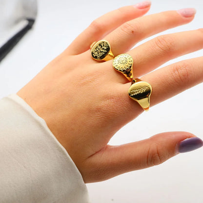 Simple Style Leaf Titanium Steel Gold Plated Gold Plated Open Ring