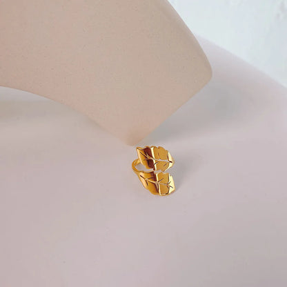 Simple Style Leaf Titanium Steel Plating 18k Gold Plated Open Ring