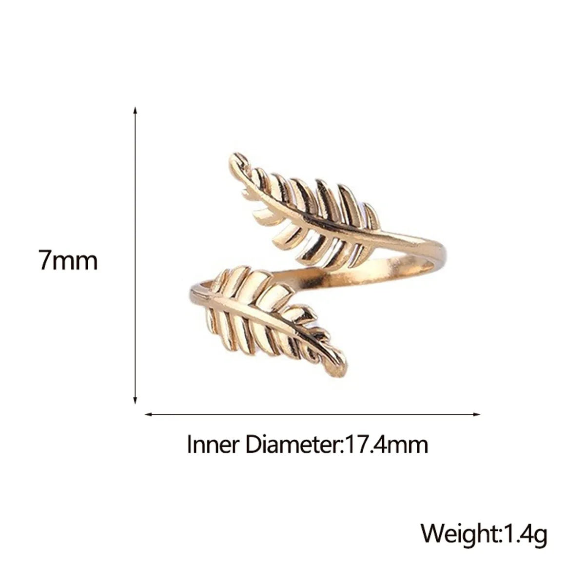 Simple Style Leaf Titanium Steel Plating Open Ring