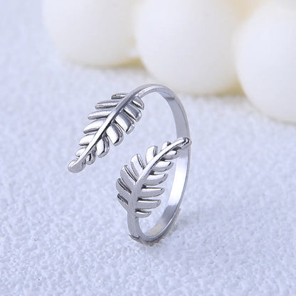 Simple Style Leaf Titanium Steel Plating Open Ring