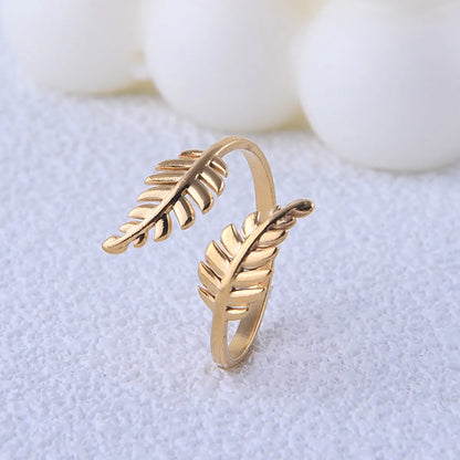 Simple Style Leaf Titanium Steel Plating Open Ring