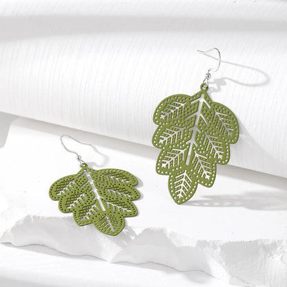 Simple Style Leaves Alloy Hollow Out Women's Drop Earrings