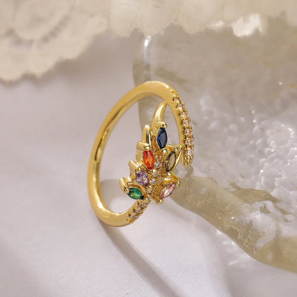 Simple Style Leaves Copper Plating Inlay Zircon 18k Gold Plated Open Rings