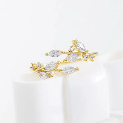 Simple Style Leaves Copper Plating Zircon Open Ring 1 Piece