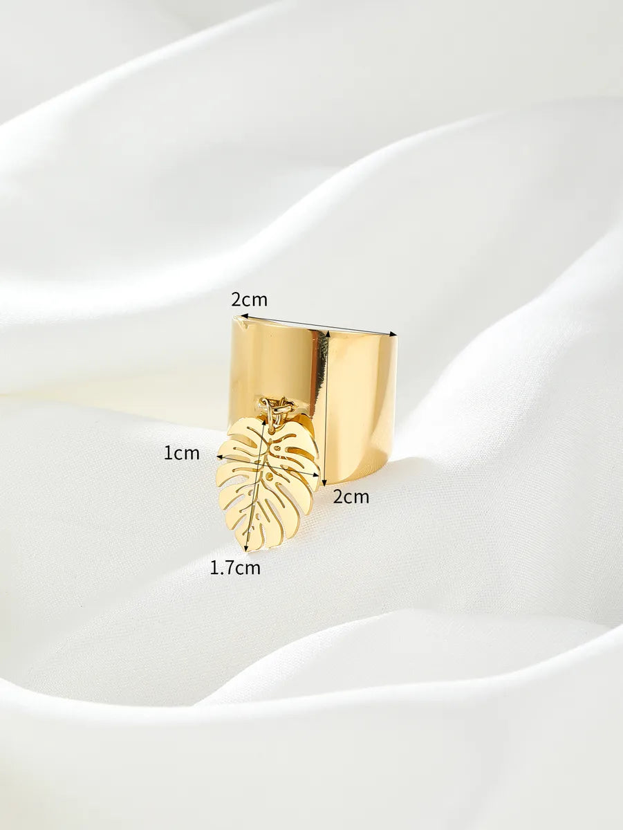 Simple Style Leaves Stainless Steel Plating 18k Gold Plated Charm Rings