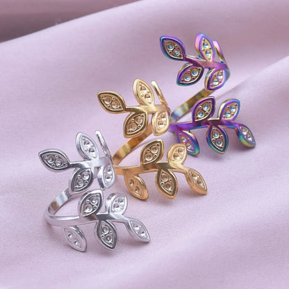 Simple Style Leaves Stainless Steel Polishing Plating Open Rings