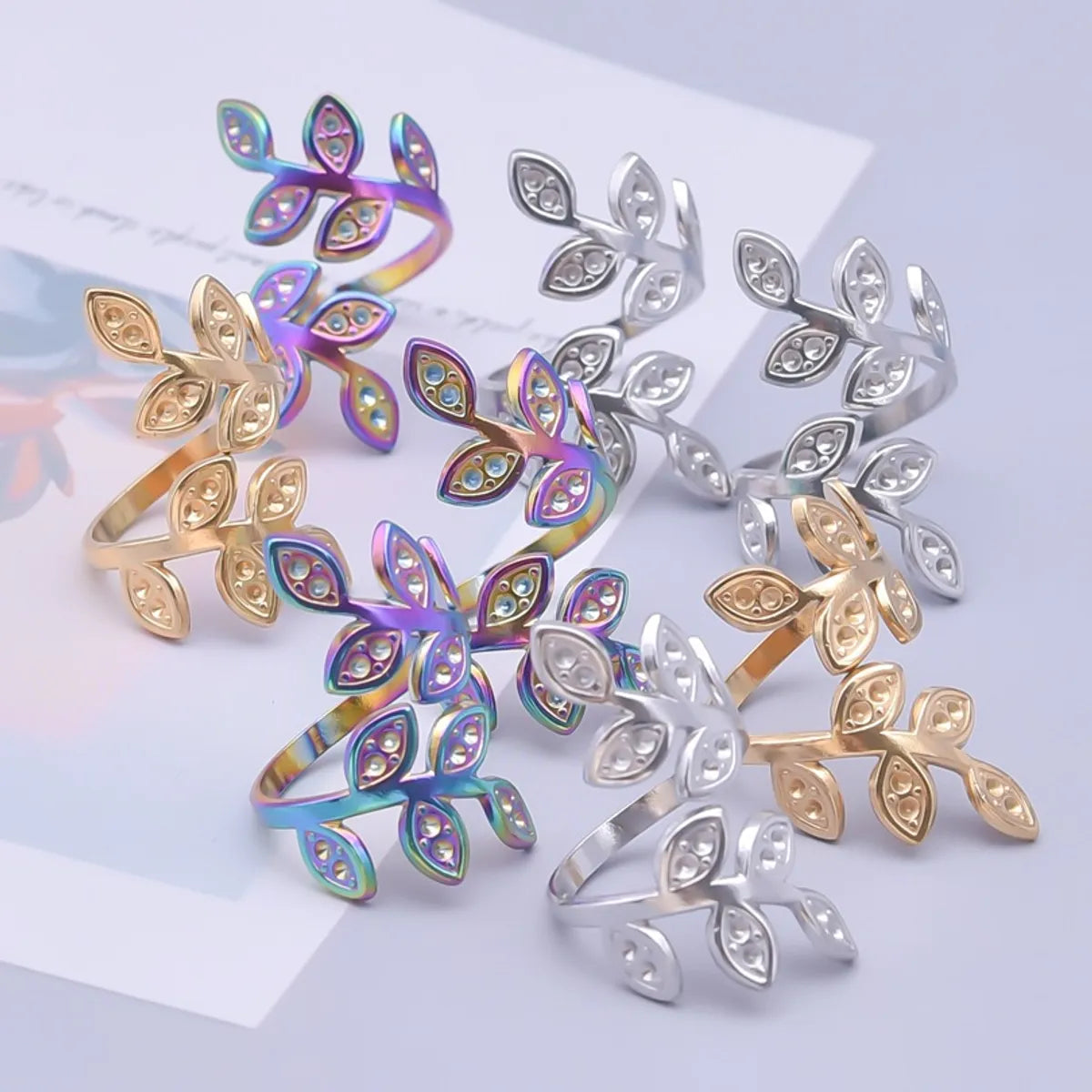 Simple Style Leaves Stainless Steel Polishing Plating Open Rings