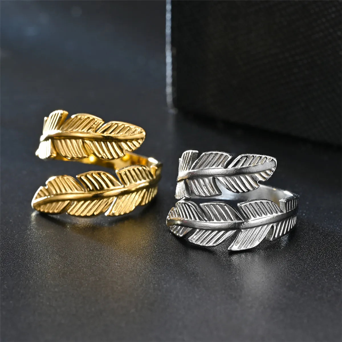 Simple Style Leaves Stainless Steel Women'S Open Ring