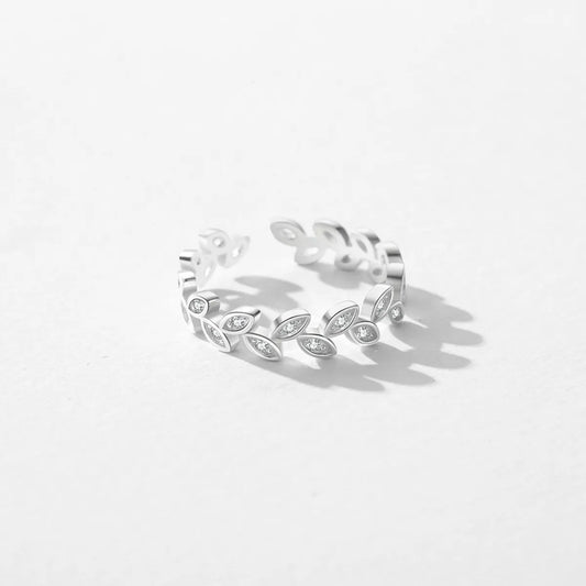 Simple Style Leaves Sterling Silver Plating Inlay Zircon Rhodium Plated Rings