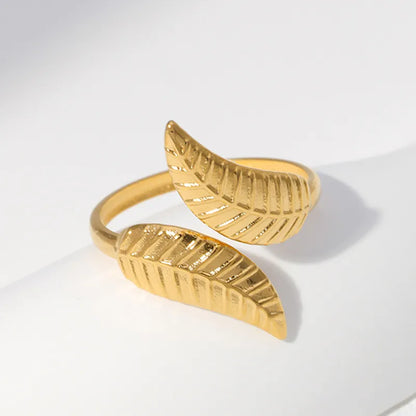 304 Stainless Steel 18K Gold Plated Simple Style Leaves Open Rings