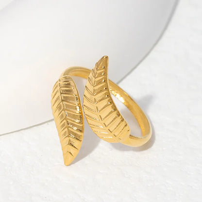 304 Stainless Steel 18K Gold Plated Simple Style Leaves Open Rings