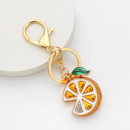 Simple Style Lemon Zinc Alloy Inlay Rhinestones Unisex Bag Pendant Keychain