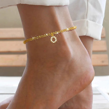 Simple Style Letter 201 Stainless Steel Copper Plating Inlay Zircon 18K Gold Plated Women'S Anklet