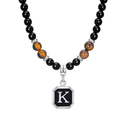 Simple Style Letter 304 Stainless Steel Arylic Tiger Eye Beaded Handmade Inlay Tiger Eye Men'S Pendant Necklace