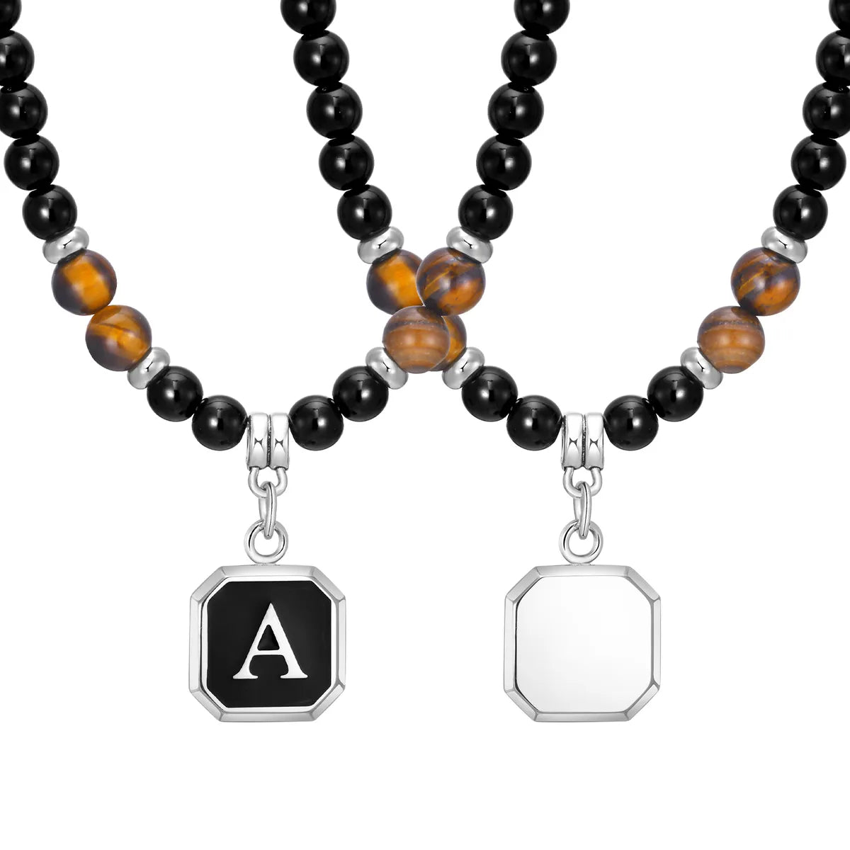 Simple Style Letter 304 Stainless Steel Arylic Tiger Eye Beaded Handmade Inlay Tiger Eye Men'S Pendant Necklace