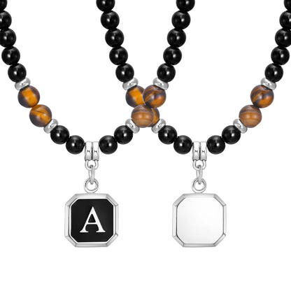 Simple Style Letter 304 Stainless Steel Arylic Tiger Eye Beaded Handmade Inlay Tiger Eye Men'S Pendant Necklace