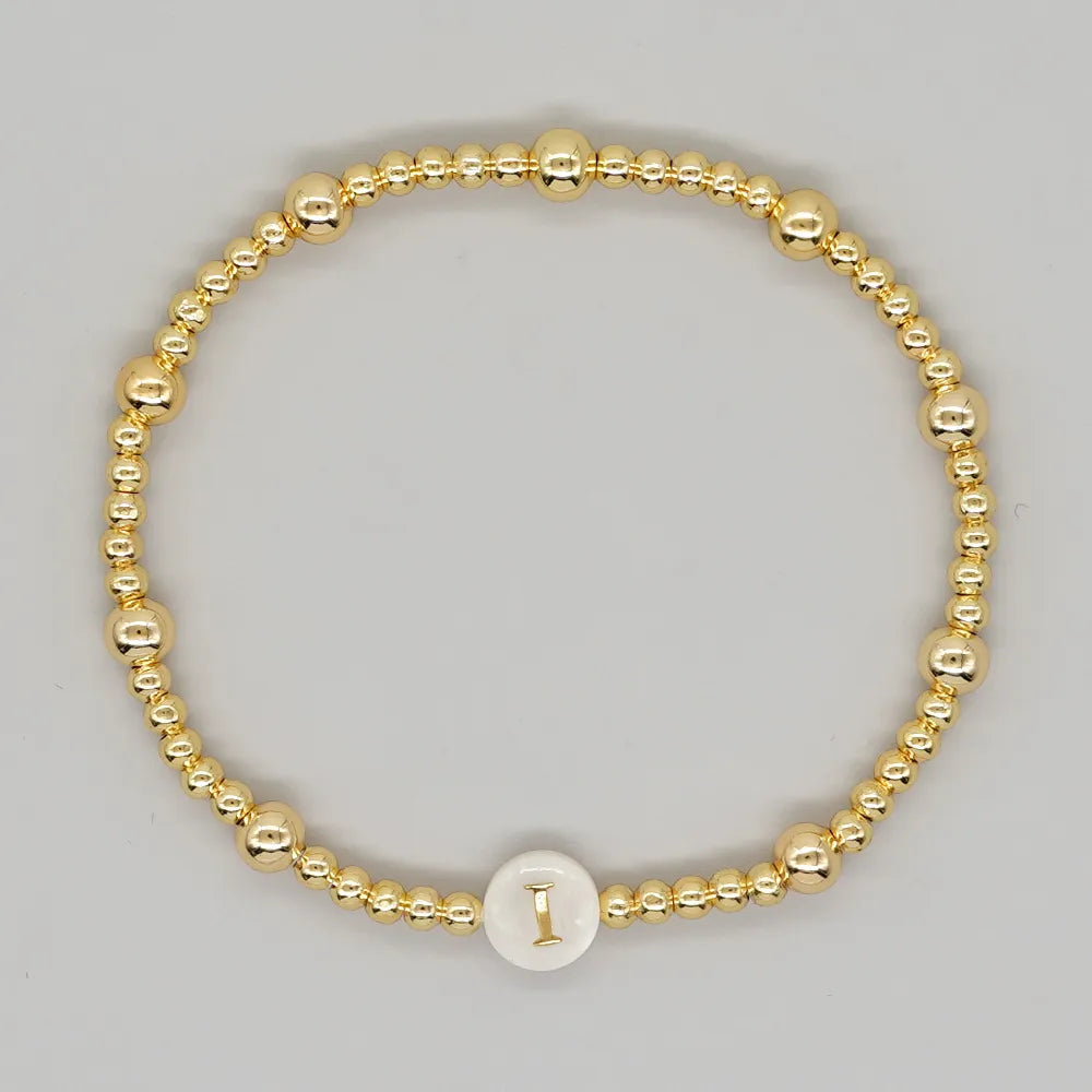 Simple Style Letter Alloy Beaded 18K Gold Plated Women'S Bracelets