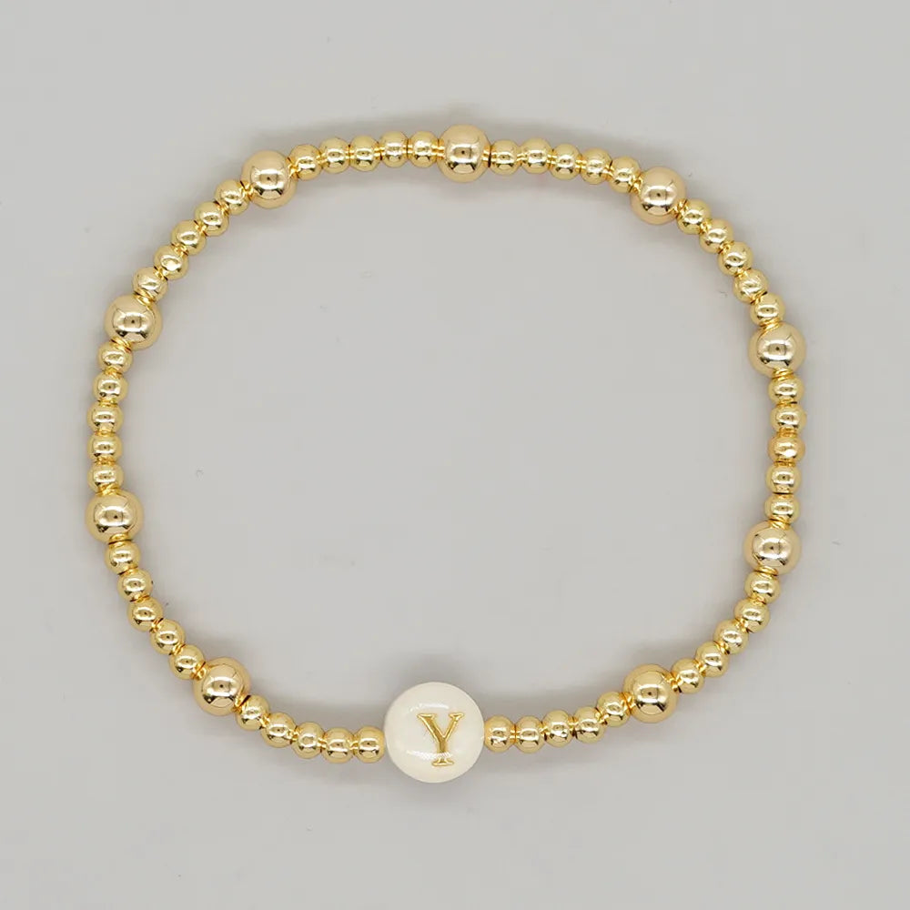 Simple Style Letter Alloy Beaded 18K Gold Plated Women'S Bracelets