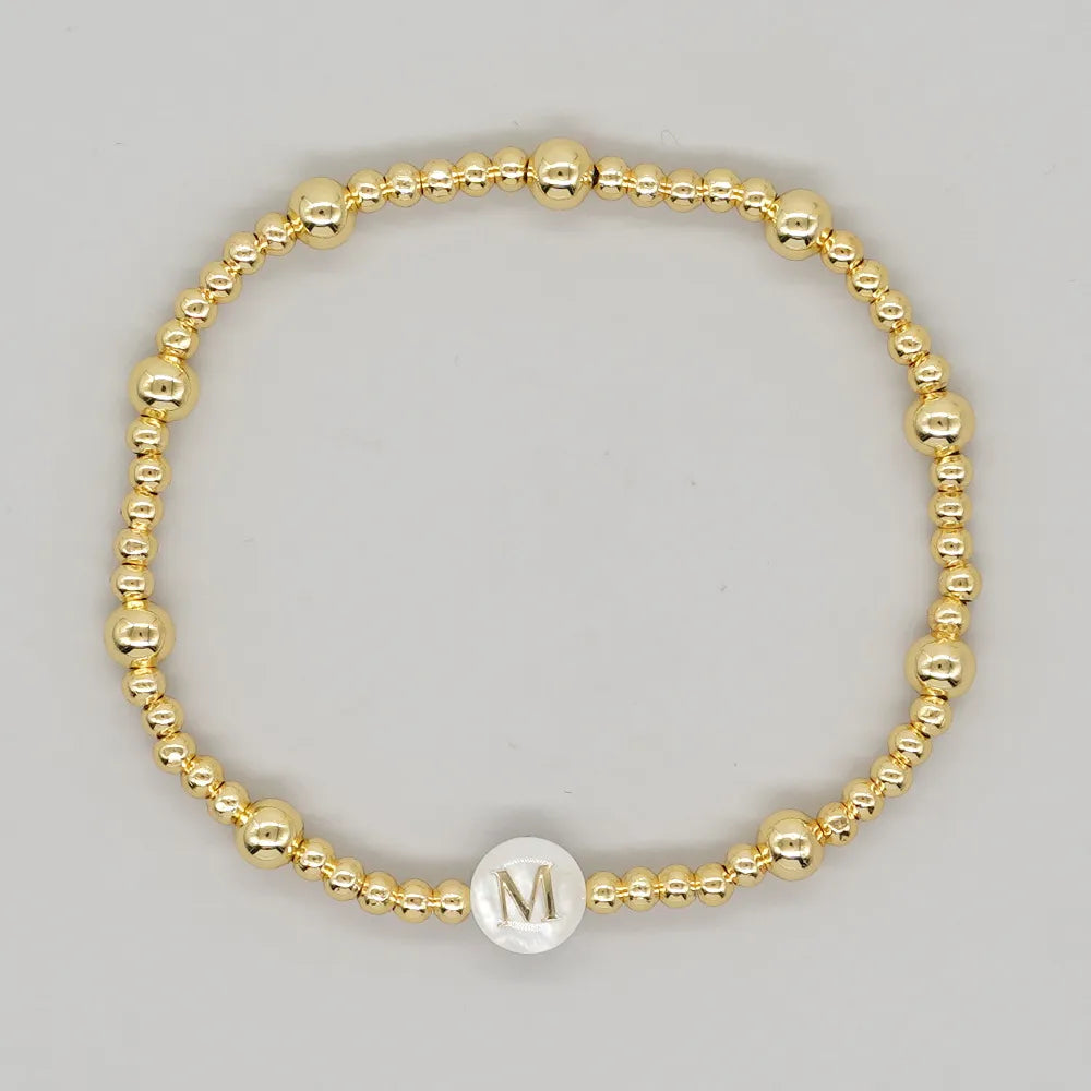 Simple Style Letter Alloy Beaded 18K Gold Plated Women'S Bracelets