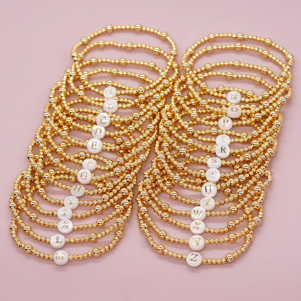 Simple Style Letter Alloy Beaded 18K Gold Plated Women'S Bracelets