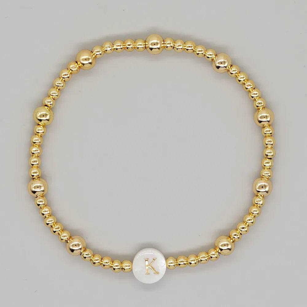 Simple Style Letter Alloy Beaded 18K Gold Plated Women'S Bracelets