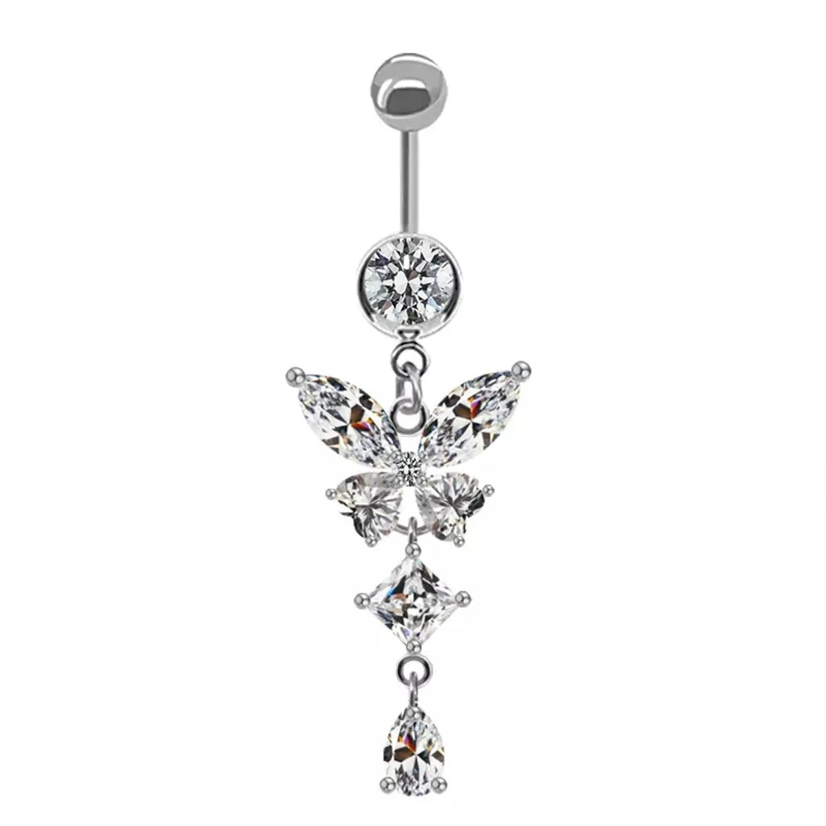 Simple Style Letter Butterfly Stainless Steel Alloy Copper Plating Inlay Alloy Zircon White Gold Plated Gold Plated Silver Plated Belly Ring