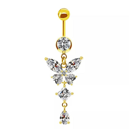 Simple Style Letter Butterfly Stainless Steel Alloy Copper Plating Inlay Alloy Zircon White Gold Plated Gold Plated Silver Plated Belly Ring