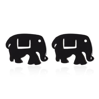 Simple Style Letter Cat Elephant Stainless Steel Plating Hollow Out Ear Studs 1 Pair