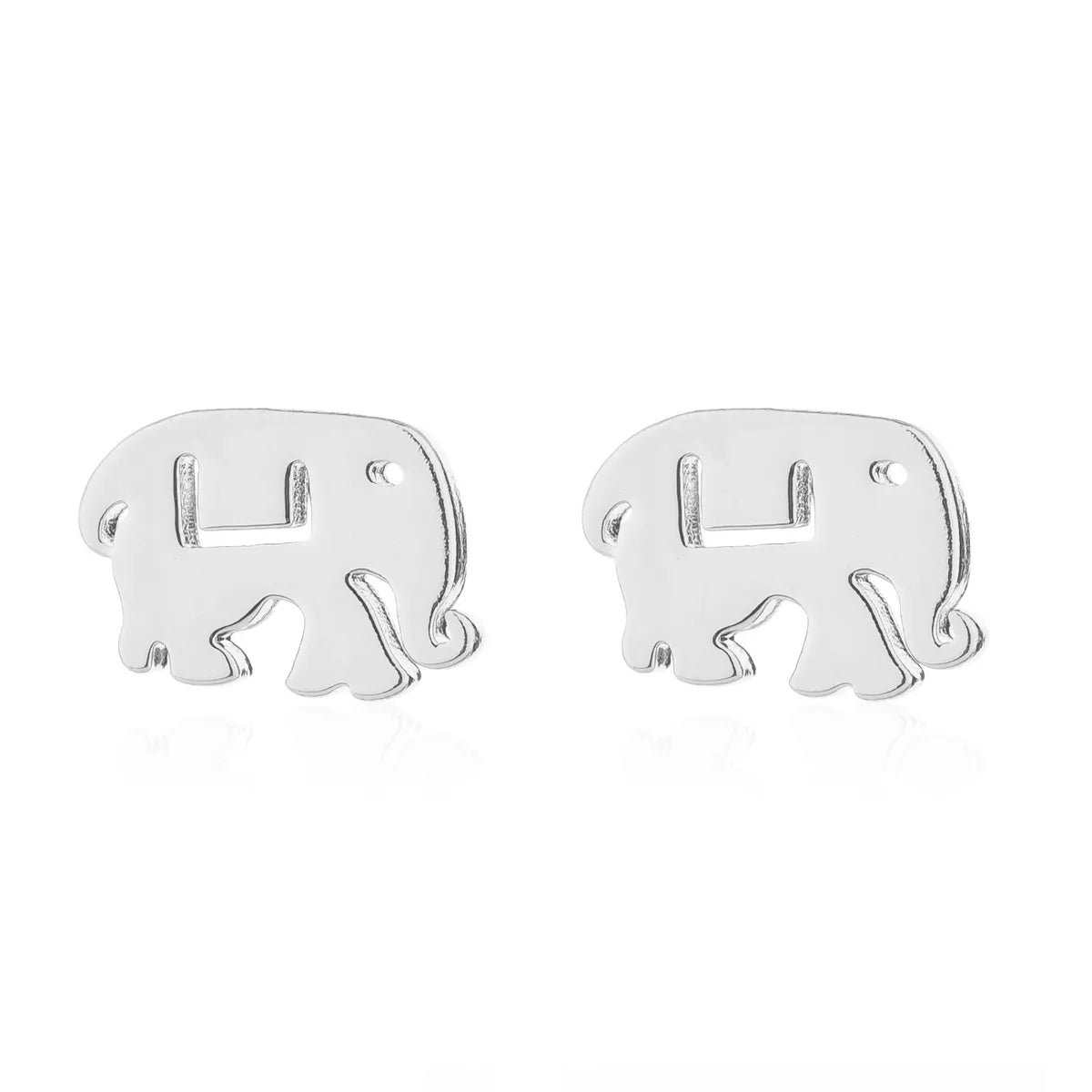 Simple Style Letter Cat Elephant Stainless Steel Plating Hollow Out Ear Studs 1 Pair