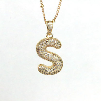 Simple Style Letter Copper Plating Inlay Zircon 18k Gold Plated Pendant Necklace