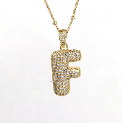 Simple Style Letter Copper Plating Inlay Zircon 18k Gold Plated Pendant Necklace