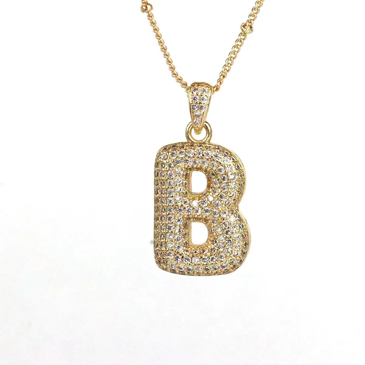 Simple Style Letter Copper Plating Inlay Zircon 18k Gold Plated Pendant Necklace