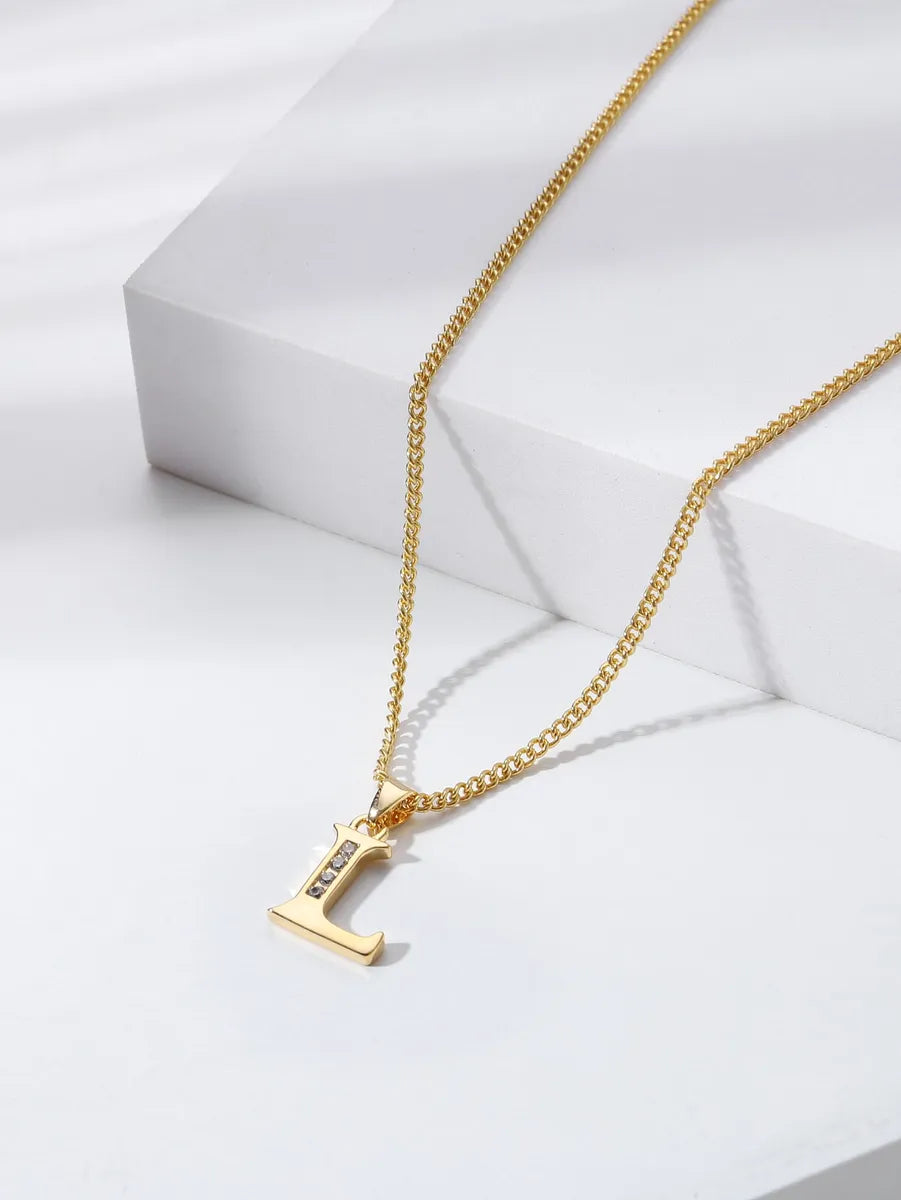 Simple Style Letter Copper Zircon 18k Gold Plated Pendant Necklace