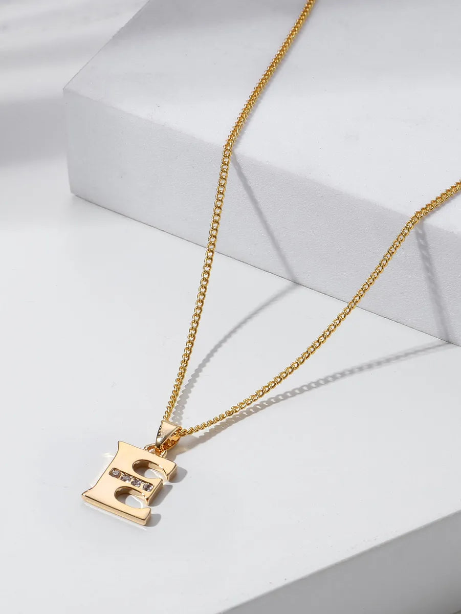 Simple Style Letter Copper Zircon 18k Gold Plated Pendant Necklace