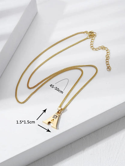 Simple Style Letter Copper Zircon 18k Gold Plated Pendant Necklace