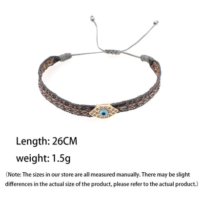 Simple Style Letter Devil's Eye Rope Knitting Inlay Rhinestones Women's Drawstring Bracelets