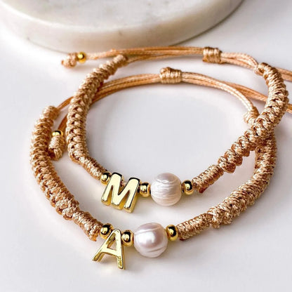 Simple Style Letter Freshwater Pearl Rope Knitting Women's Drawstring Bracelets