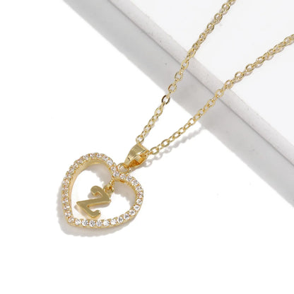 Simple Style Letter Heart Shape Alloy Inlay Zircon Women's Pendant Necklace