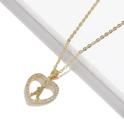 Simple Style Letter Heart Shape Alloy Inlay Zircon Women's Pendant Necklace