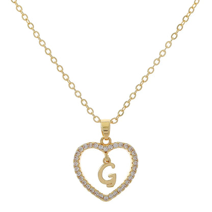 Simple Style Letter Heart Shape Alloy Inlay Zircon Women's Pendant Necklace