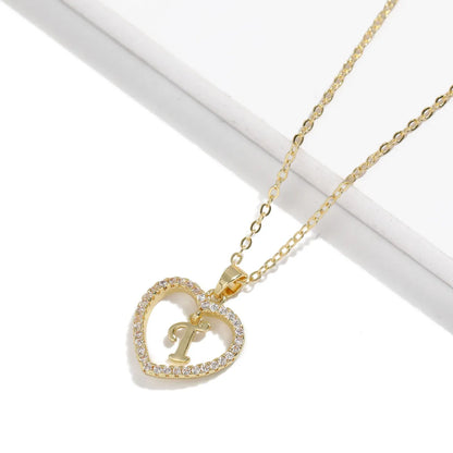 Simple Style Letter Heart Shape Alloy Inlay Zircon Women's Pendant Necklace