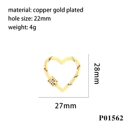 Simple Style Letter Heart Shape Copper Enamel Inlay Zircon 18k Gold Plated Charms