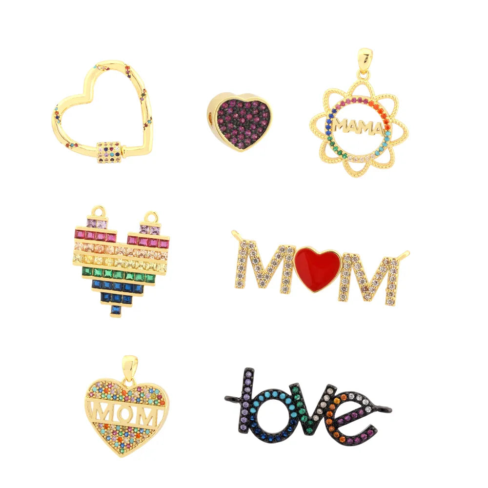 Simple Style Letter Heart Shape Copper Enamel Inlay Zircon 18k Gold Plated Charms