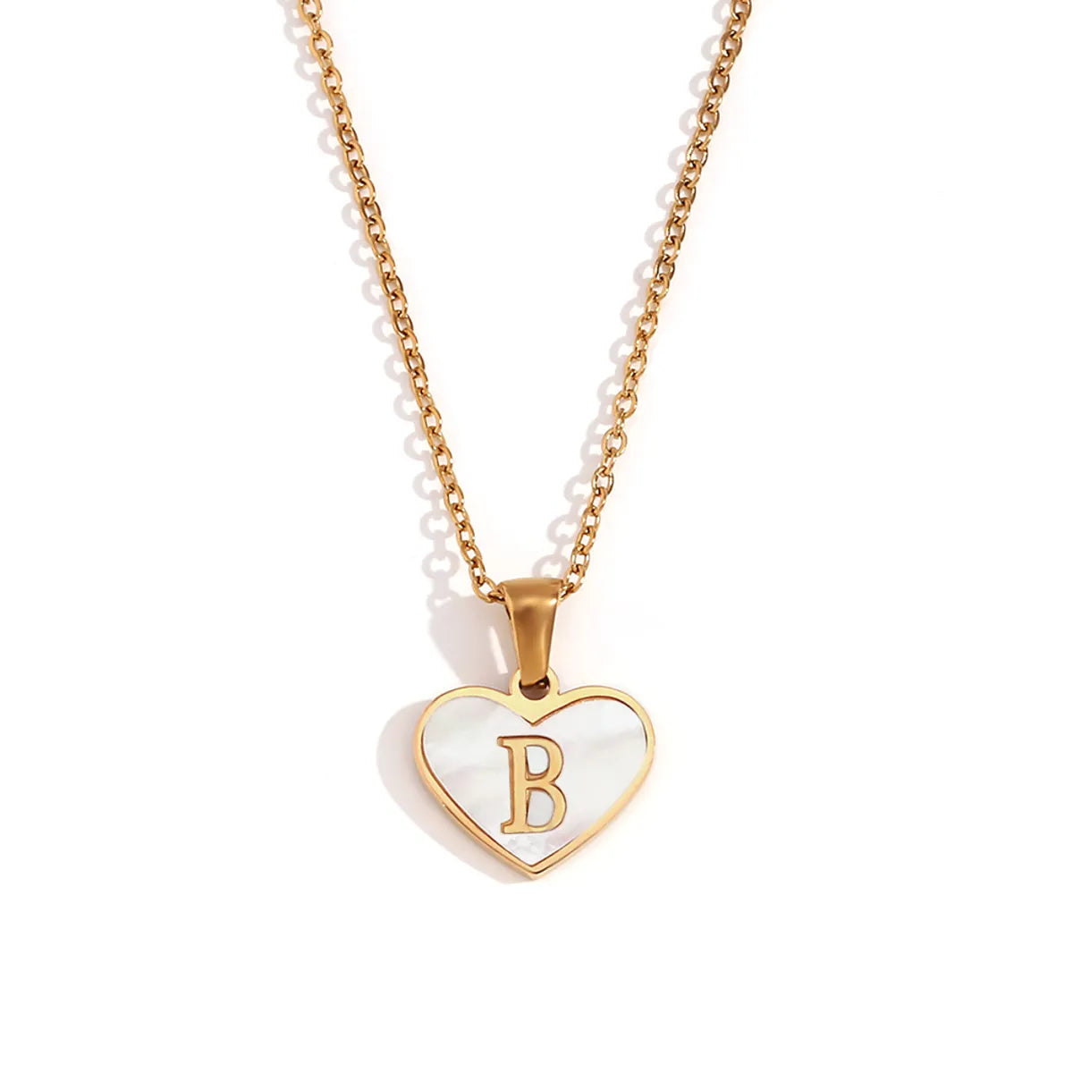 Wholesale Jewelry Simple Style Letter Heart Shape 304 Stainless Steel Shell Plating Pendant Necklace