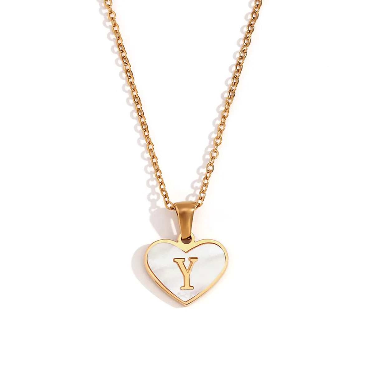 Wholesale Jewelry Simple Style Letter Heart Shape 304 Stainless Steel Shell Plating Pendant Necklace